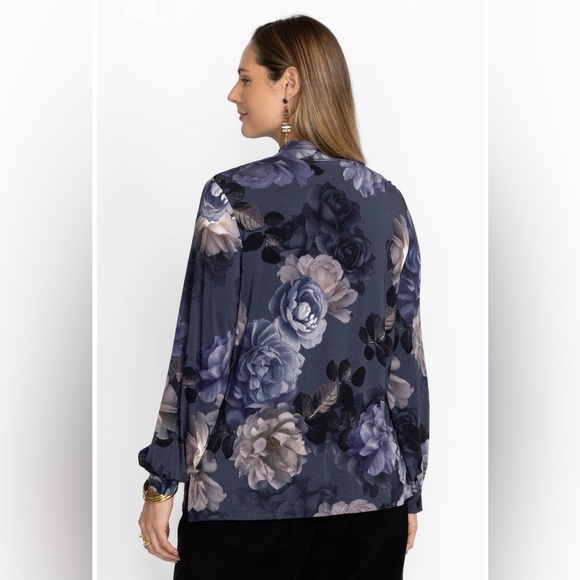 JOHNNY WAS GREY PEONY PUFF SLEEVE MOCK NECK TOP SIZE 3X - Picture 11 of 11